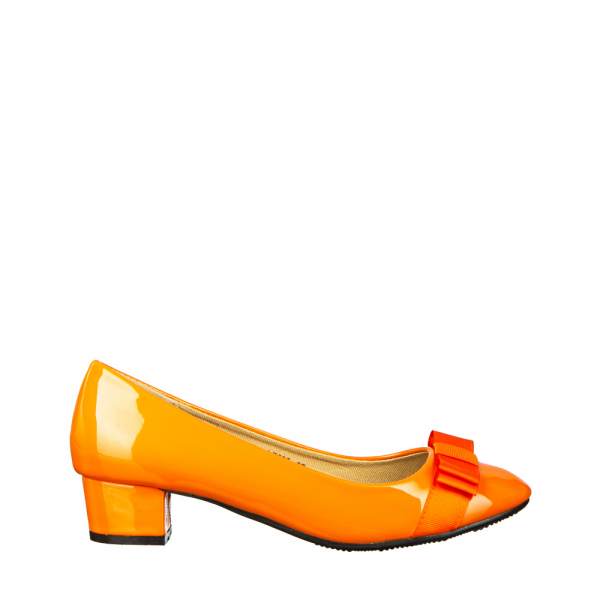 Дамски обувки с ток оранжеви от еко кожа Turni, 2 - Kalapod.bg